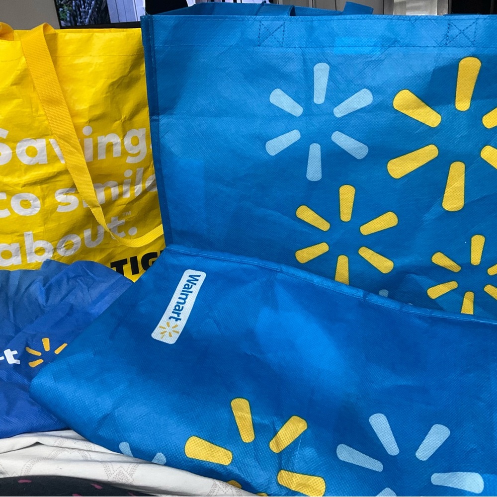 🥰 4/$25 - Walmart Blue and Yellow Reusable Tote Bags (12)